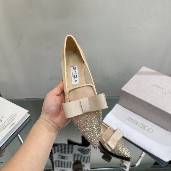 Jimmy Choo2022ss new spring and summer mesh hot diamond series flat shoes